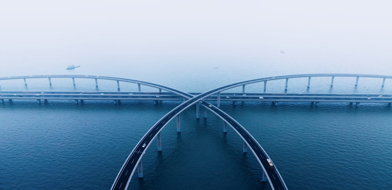 Aerial view of cross-sea bridge