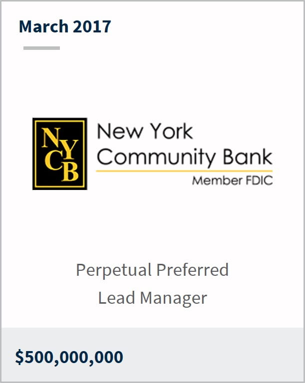 March 2017 New York Community Bank $500,000,000 perpetual preferred lead manager