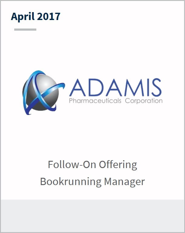 April 2017 Adamis Pharmaceuticals Corporation follow-on offering bookrunning manager