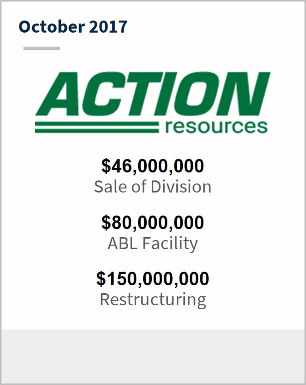 October 2017 Action Resources $46,000,000 sale division $80,000,000 ABL facility $150,000,000 restructuring