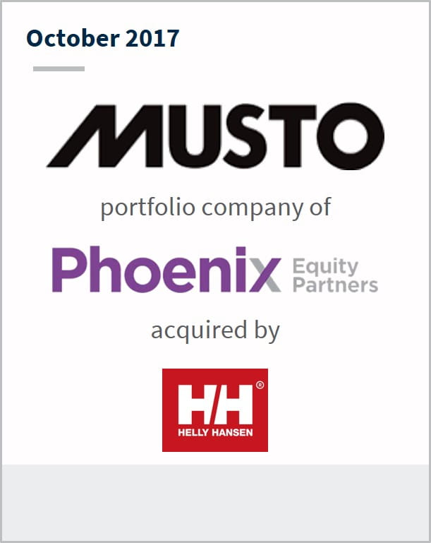 October 2017 Musto portfolio company of Phoenix Equity Partners acquired by Helly Hansen