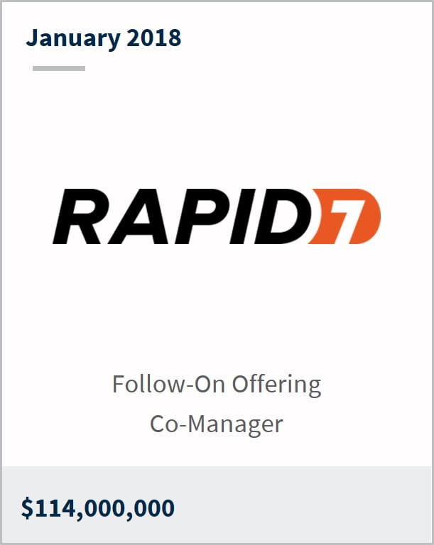 January 2018 Rapid7 $114,000,000 follow-on offering co-manager 