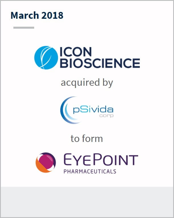 March 2018 Icon Bioscience has been acquired by pSivida to form EyePoint Pharmaceuticals