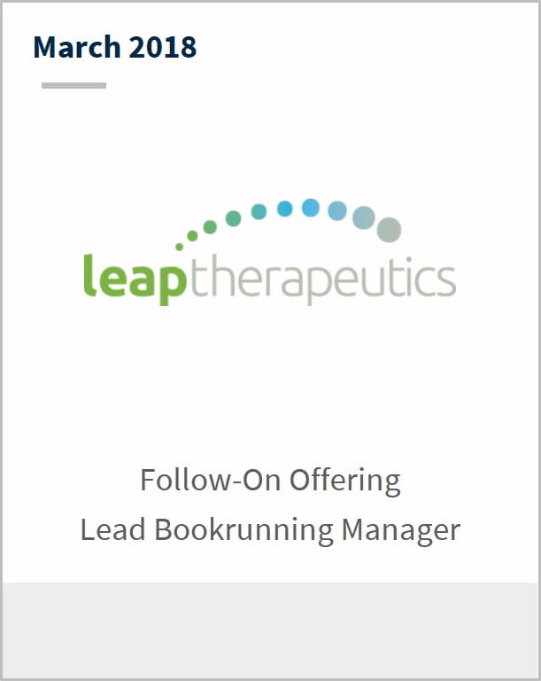 March 2018 Leap Therapeutics follow-on offering lead bookrunning manager