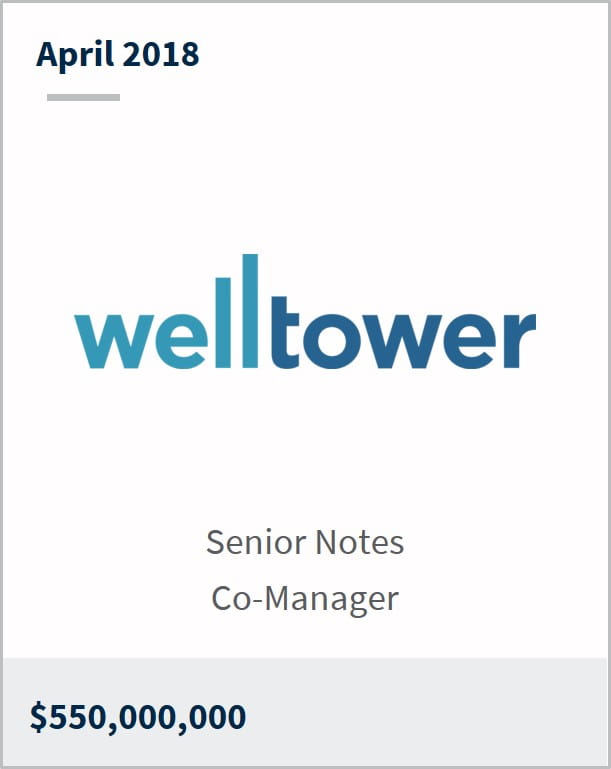 April 2018 Welltower $550,000,000 senior notes co-manager