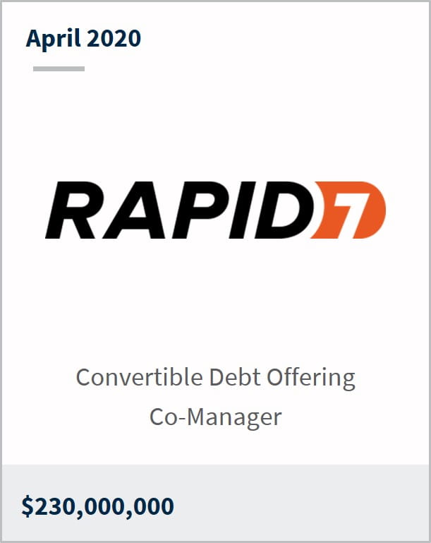 April 2020 Rapid7 $230,000,000 convertible debt offering co-manager 