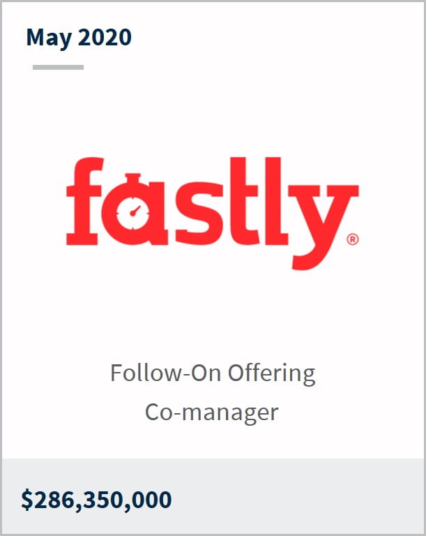 May 2020 Fastly $286,350,000 follow-on offering co-manager 