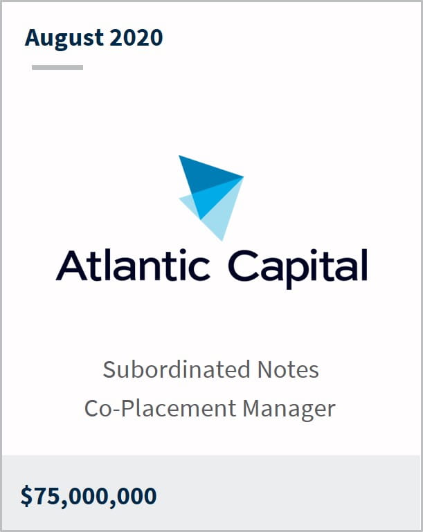 August 2020 Atlantic Capital Bancshares Inc $75,000,000 subordinated notes co-placement manager