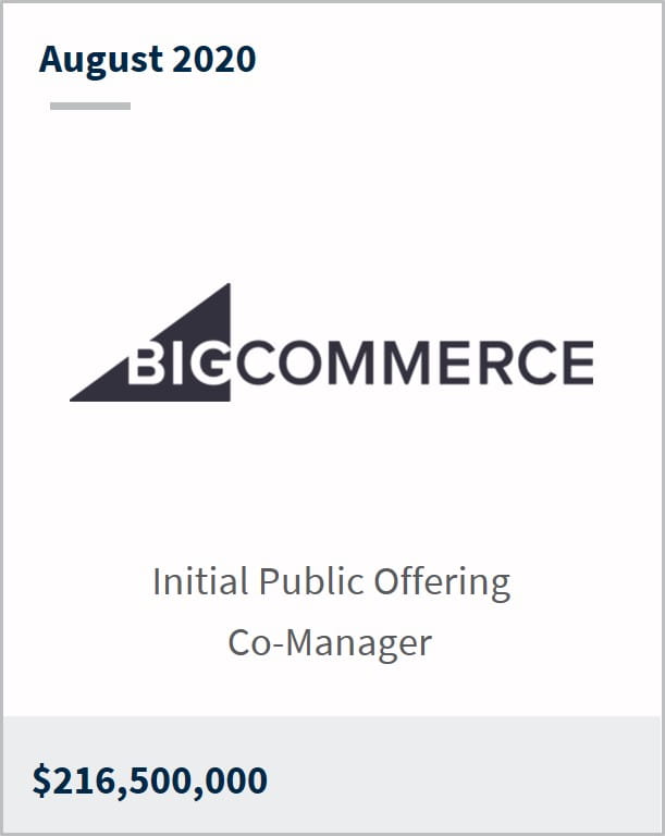 August 2020 BigCommerce $216,500,000 initial public offering co-manager 