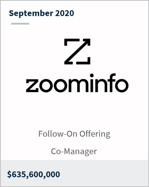 September 2020 ZoomInfo $635,600,000 follow-on offering co-manager 