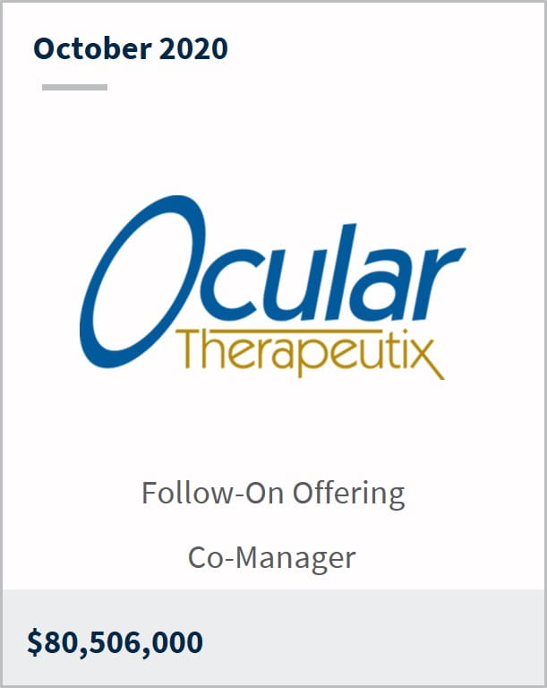 October 2020 Ocular Therapeutix $80,506,000 follow-on offering co-manager