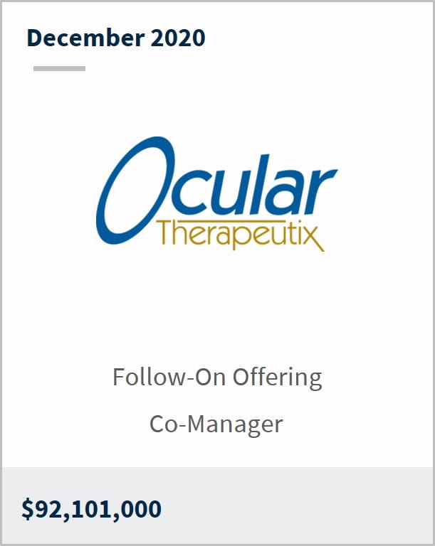 December 2020 Ocular Therapeutix $92,101,000 follow-on offering co-manager