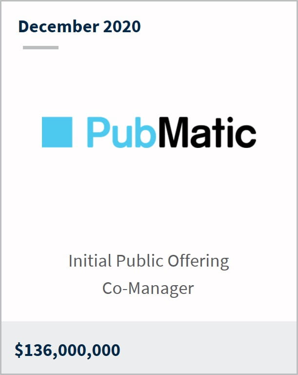 December 2020 PubMatic $136,000,000 initial public offering co-manager 