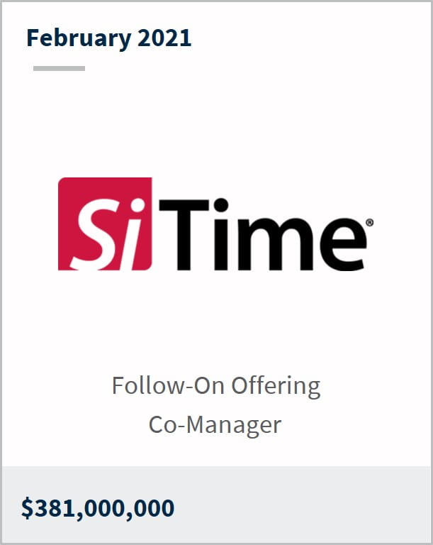 February 2021 SiTime $381,000,000 follow-on offering co-manager 