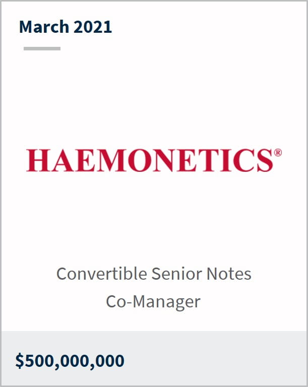 March 2021 Haemonetics $500,000,000 convertible senior notes co-manager