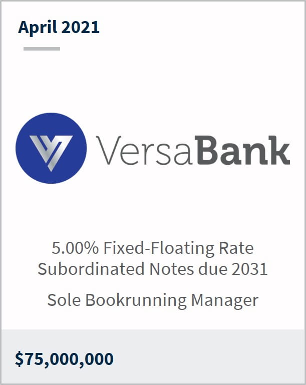 April 2021 VersaBank $75,000,000 5.00% fixed-floating rate subordinated notes due 2031