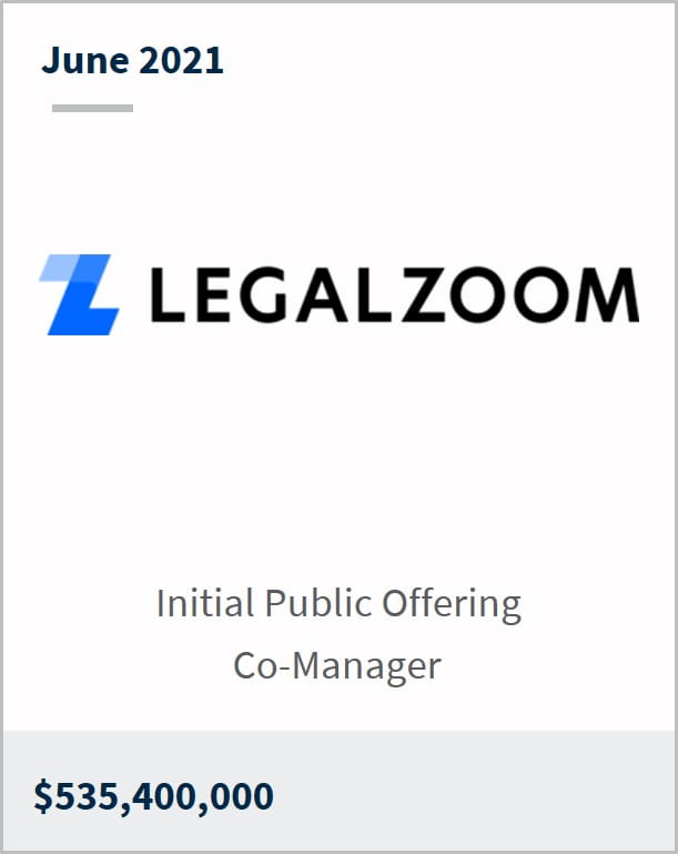 June 2021 Legalzoom $535,400,000 initial public offering co-manager 