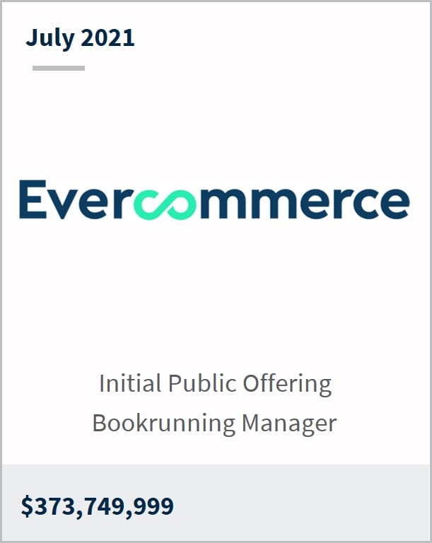 July 2021 Evercommerce Inc $373,749,999 initial public offering bookrunning manager 