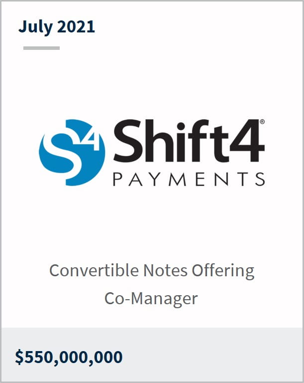 July 2021 Shift4 Payments $550,000,000 convertible notes offering co-manager 