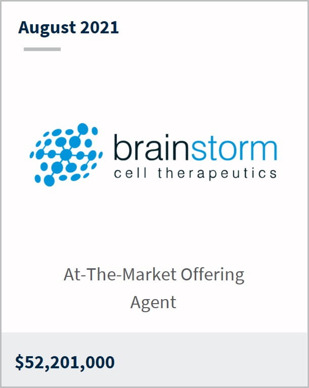 August 2021 Brainstorm Cell Therapeutics $52,201,000 at-the-market offering agent