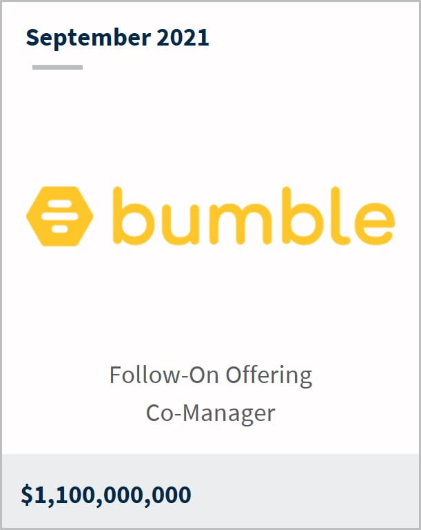 September 2021 Bumble Inc $1,100,000,000 follow-on offering co-manager 
