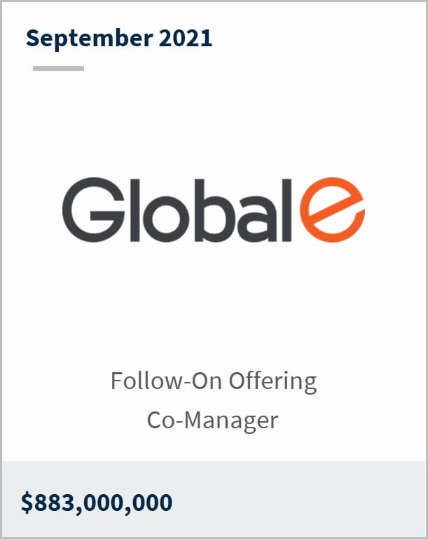 September 2021 Global-e $883,000,000 follow-on offering co-manager 