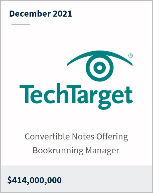 December 2021 TechTarget $414M convertible notes offering bookrunning manager 
